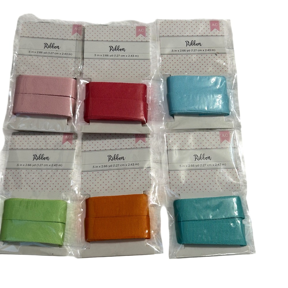 American Crafts Ribbon Pink Red Blue Green Orange Teal 5 in x 2.66 yd 6 Pack‎